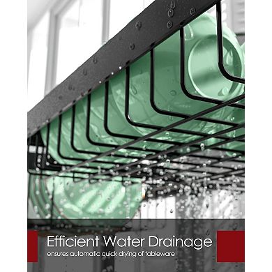 Stainless Steel Over-the-Sink Dish Rack with Adjustable Width and Multiple Storage