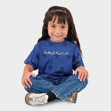 America Cursive - Toddler Short Sleeve Star Tee