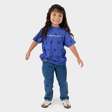 America Cursive - Toddler Short Sleeve Star Tee