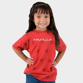 America Cursive - Toddler Short Sleeve Star Tee