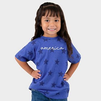 America Cursive - Toddler Short Sleeve Star Tee