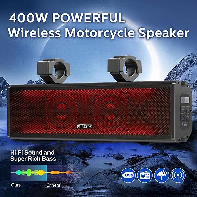 16.5 in. 400W Wireless Soundbar with AUX /USB, Remote Control, RGB Colorful Illumination, Waterproof