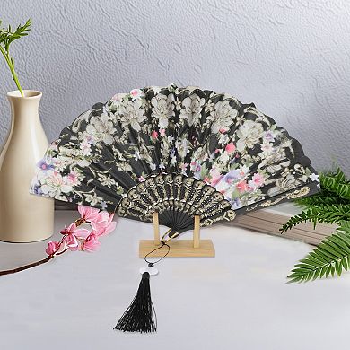 Hot Stamped Floral with Tassel Folding Fan 1 Pc