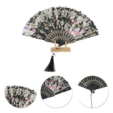 Hot Stamped Floral with Tassel Folding Fan 1 Pc
