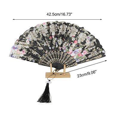 Hot Stamped Floral with Tassel Folding Fan 1 Pc