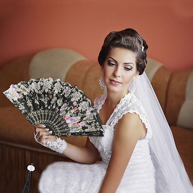 Hot Stamped Floral with Tassel Folding Fan 1 Pc