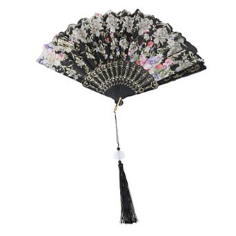 Hot Stamped Floral with Tassel Folding Fan 1 pc