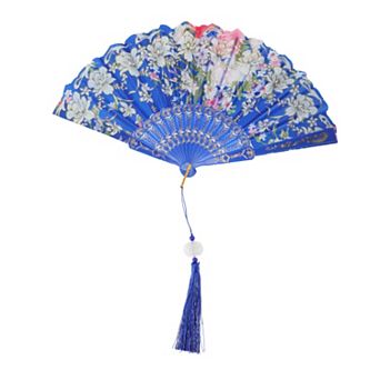Hot Stamped Floral with Tassel Folding Fan 1 pc