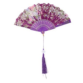 Hot Stamped Floral with Tassel Folding Fan 1 pc