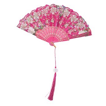 Hot Stamped Floral with Tassel Folding Fan 1 pc
