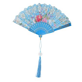 Hot Stamped Floral with Tassel Folding Fan 1 pc