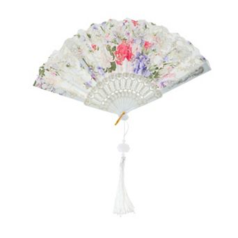 Hot Stamped Floral with Tassel Folding Fan 1 pc
