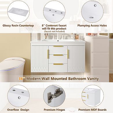 Merax 36'' Wall Mounted Bathroom Vanity, Floating Bathroom Storage Cabinet