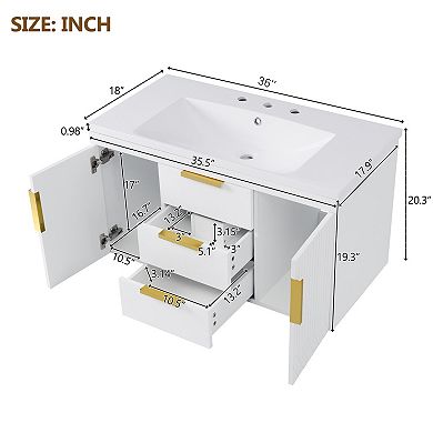 Merax 36'' Wall Mounted Bathroom Vanity, Floating Bathroom Storage Cabinet