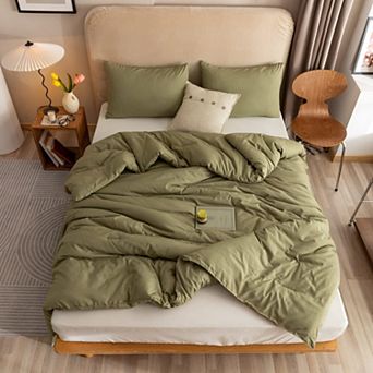 Soft Lightweight Olive Green King Size Comforter Set with 2 Pillowcases: All Season Bedding