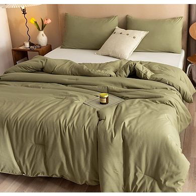 Soft Lightweight Olive Green King Size Comforter Set with 2 Pillowcases: All Season Bedding