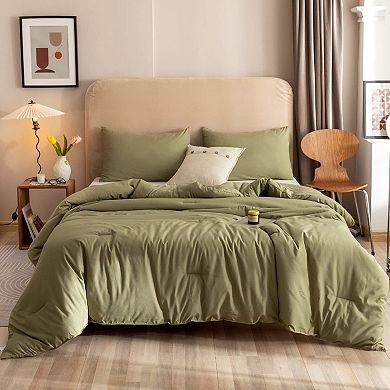 Soft Lightweight Olive Green King Size Comforter Set with 2 Pillowcases: All Season Bedding