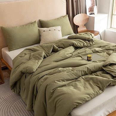 Soft Lightweight Olive Green King Size Comforter Set with 2 Pillowcases: All Season Bedding