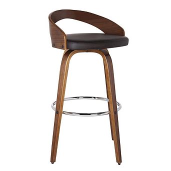 Brown Faux Leather Counter Stool with Walnut Wood and Steel Frame