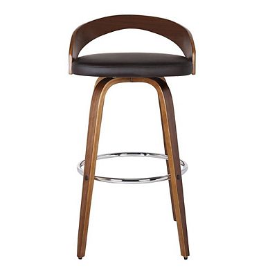 Brown Faux Leather Counter Stool with Walnut Wood and Steel Frame