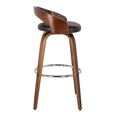 Brown Faux Leather Counter Stool with Walnut Wood and Steel Frame