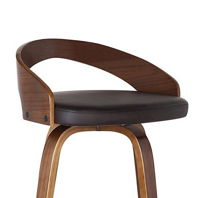 Brown Faux Leather Counter Stool with Walnut Wood and Steel Frame