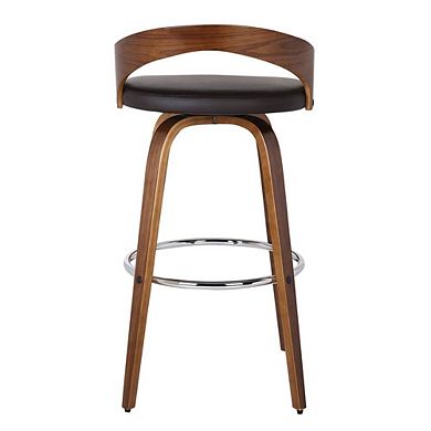 Brown Faux Leather Counter Stool with Walnut Wood and Steel Frame