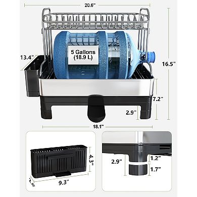 Stainless Steel Double Tier Dish Rack with Drainboard for Kitchen