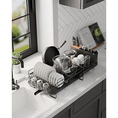 Extendable Kitchen Dish Drying Rack with Cutlery & Cup Holders