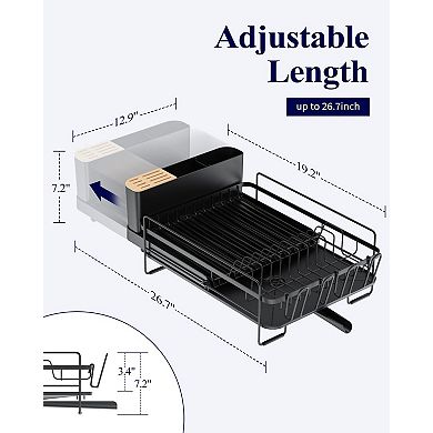 Extendable Kitchen Dish Drying Rack with Cutlery & Cup Holders
