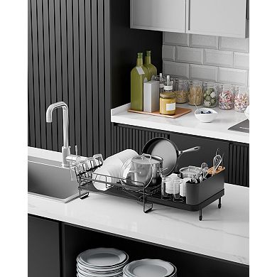 Extendable Kitchen Dish Drying Rack with Cutlery & Cup Holders