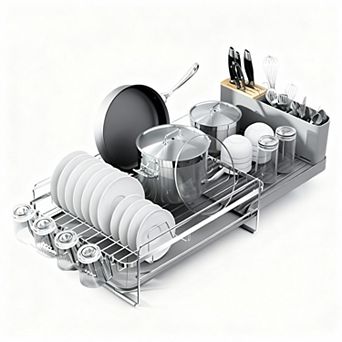 Extendable Kitchen Dish Drying Rack with Cutlery & Cup Holders