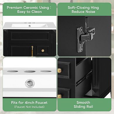 Merax 24" Bathroom Vanity with Ceramic Sink, Small Bathroom Sink Cabinet