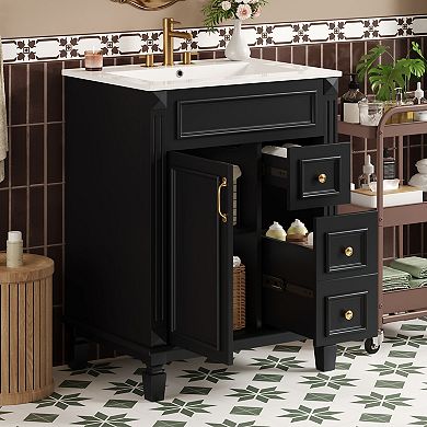 Merax 24" Bathroom Vanity with Ceramic Sink, Small Bathroom Sink Cabinet