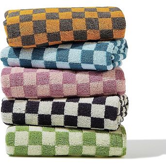 5-Pack Cotton Hand Towels, 13x29" Checkered, Soft & Absorbent