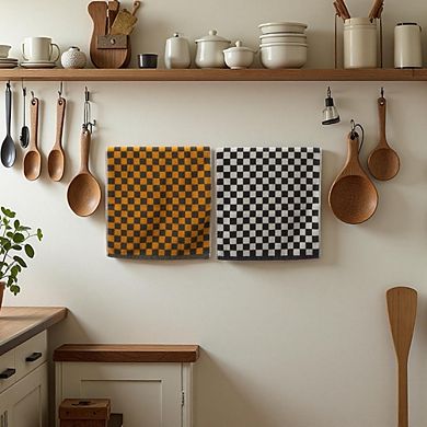 5-Pack Cotton Hand Towels, 13x29" Checkered, Soft & Absorbent