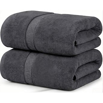 2-Pack 35x70" Jumbo Bath Sheets, Ring Spun Cotton, Quick Dry, Grey