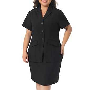 Women's Plus Size 2 pc Skirt Suit Set Formal Short Sleeve Blazer and Pencil Skirts Set Outfits