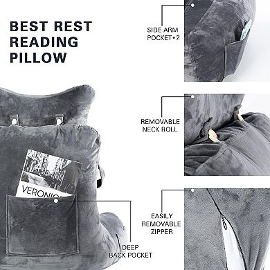 Extra Large 31" Reading Pillow with Detachable Neck Roll for Comfortable TV/Gaming/Relaxing