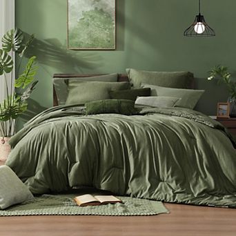 Extra Soft Queen Bed in a Bag Set: 7 pc Olive Green Reversible Comforter with Sheets, Pillowcases
