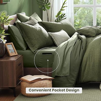 Extra Soft Queen Bed in a Bag Set: 7-Piece Olive Green Reversible Comforter with Sheets, Pillowcases
