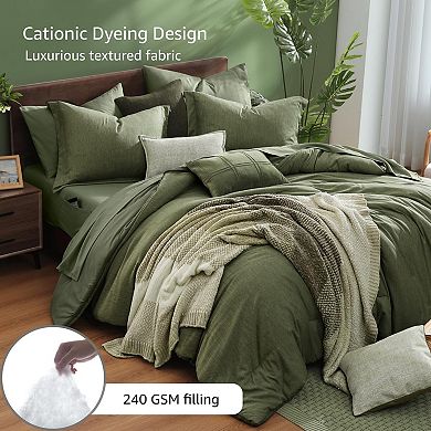 Extra Soft Queen Bed in a Bag Set: 7-Piece Olive Green Reversible Comforter with Sheets, Pillowcases