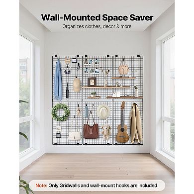 Set of 3 Wall Grid Panel Metal Grid for Storage and Display