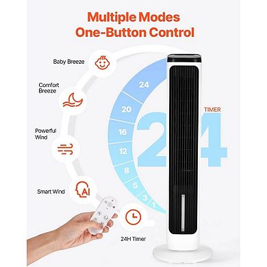 Tower Fan with Ice Crystal Cooling, Humidifier, and Touch Controls