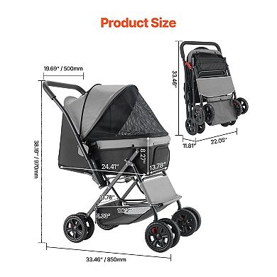 Pet Stroller for Small and Medium Dogs and Cats with Mesh Cabin