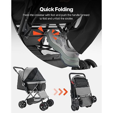 Pet Stroller for Small and Medium Dogs and Cats with Mesh Cabin