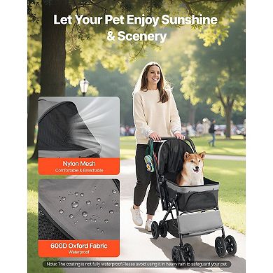 Pet Stroller for Small and Medium Dogs and Cats with Mesh Cabin