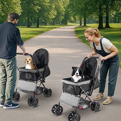 Pet Stroller for Small and Medium Dogs and Cats with Mesh Cabin
