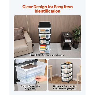 4 Drawer Plastic Storage Organizer with Wheels for Bedroom or Office