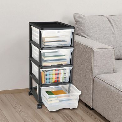 4 Drawer Plastic Storage Organizer with Wheels for Bedroom or Office